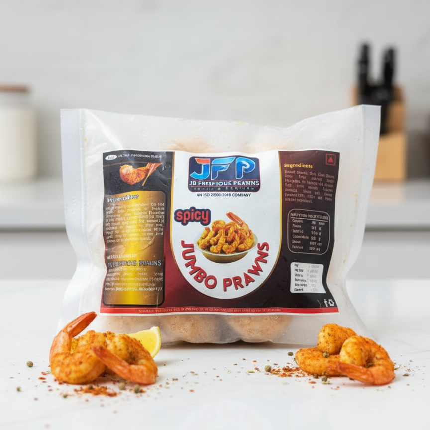 Frozzo Spicy Jumbo Prawns 180g – Ready to Fry Frozen Seafood Snack made with 100% Premium Prawn Meat